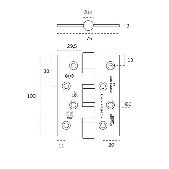 Butt hinge JNF IN.05.020.100.CF