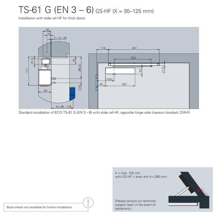 Door closer with slide rail Eco Schulte Newton TS-61B