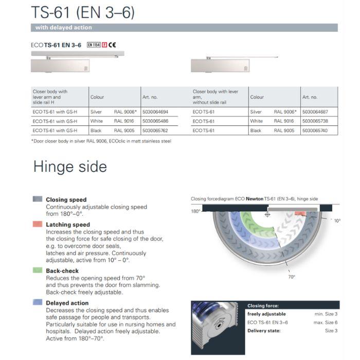 Door closer with slide rail Eco Schulte Newton TS-61B