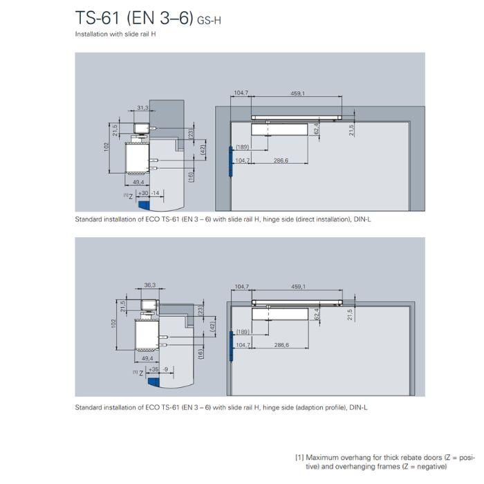 Door closer with slide rail Eco Schulte Newton TS-61G