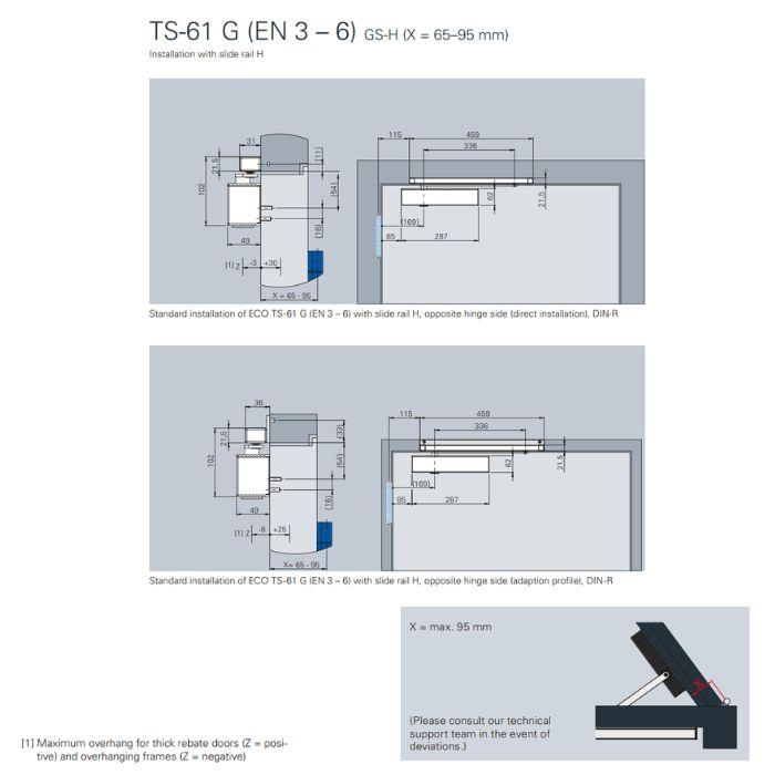 Door closer with slide rail Eco Schulte Newton TS-61G
