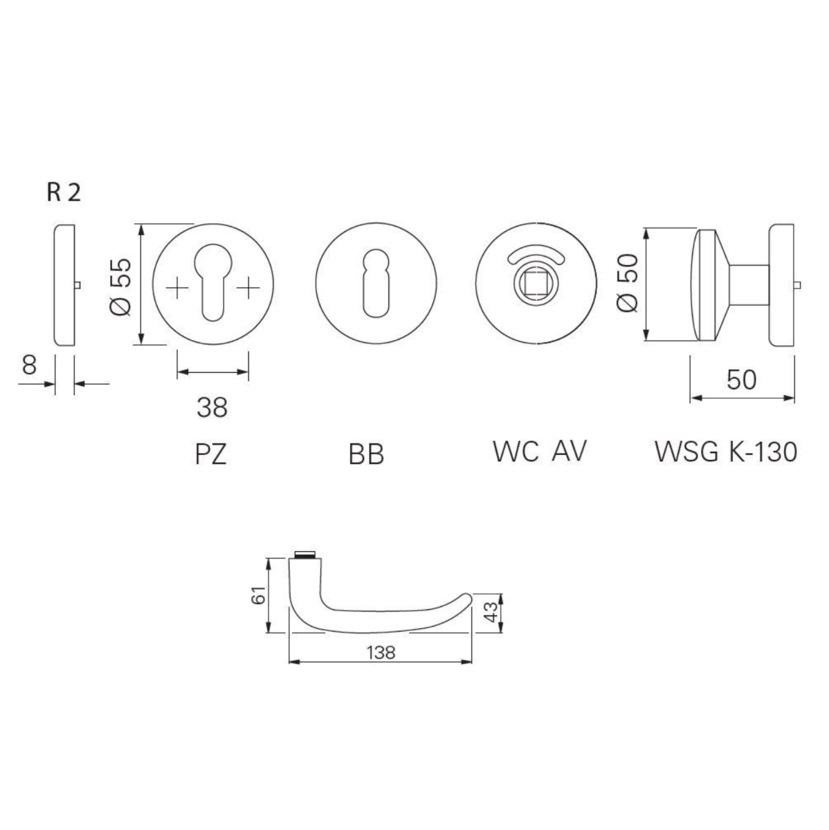 Door handle 8 mm Eco Schulte SGL D-410