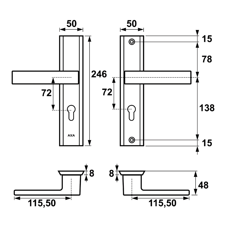 Door handle Axa Home Security Haga++ 72 mm