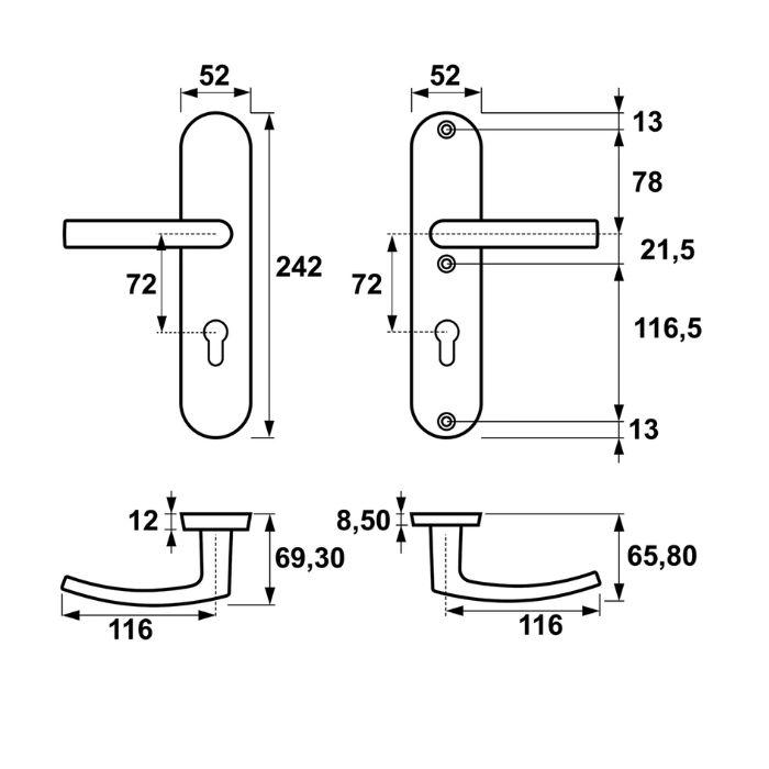 Door handle Axa Home Security Quebec 72 mm