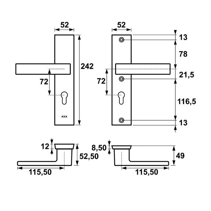 Door handle Axa Home Security Royal++ 72 mm