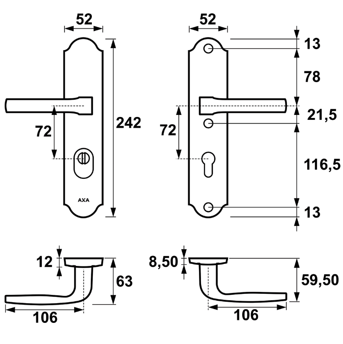 Door handle Axa Home Security Verona FLEX 72 mm