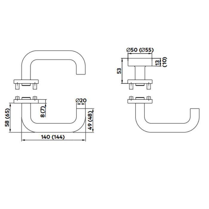 Door handle for fire-resistant doors Dormakaba Ogro Pure 8100/6501/6612