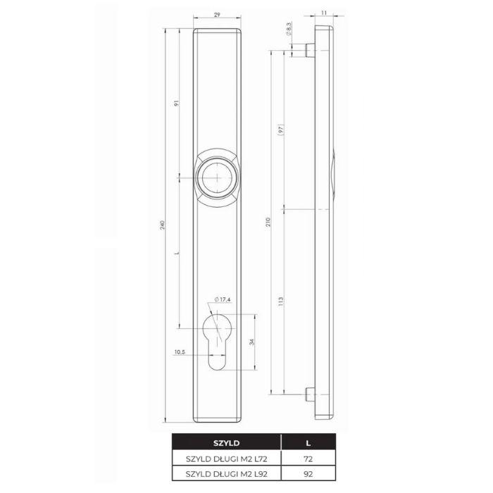 Door handle for PVC/Aluminium doors Wala M2 92 mm