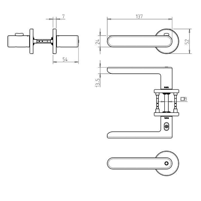 Door handle with integrated WC mechanism Tupai 3957 Prive