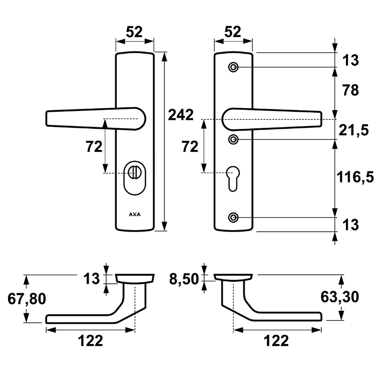 Durvju rokturis Axa Home Security Arrow FLEX 72 mm