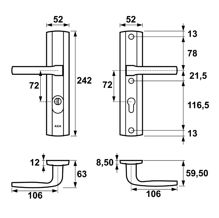 Durvju rokturis Axa Home Security Prestige Flex 72 mm