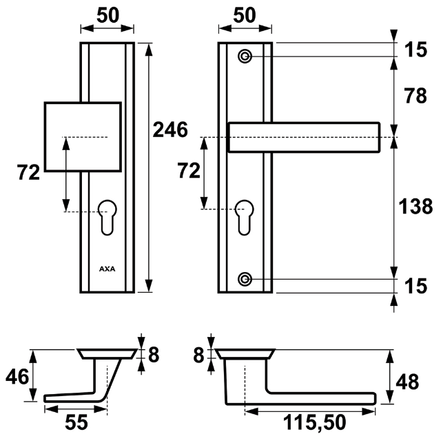 Durvju rokturis - rokturpoga komplekts Axa Home Security Haga++ HK 72 mm