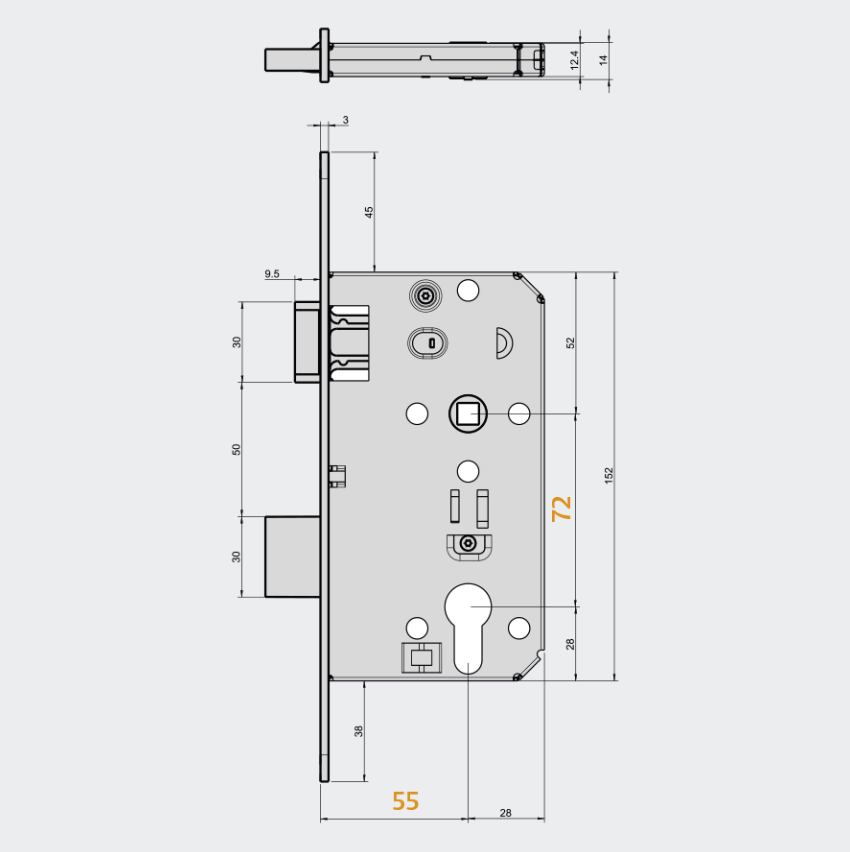Durvju slēdzene MARC Assa Abloy ZK PZ 72/55