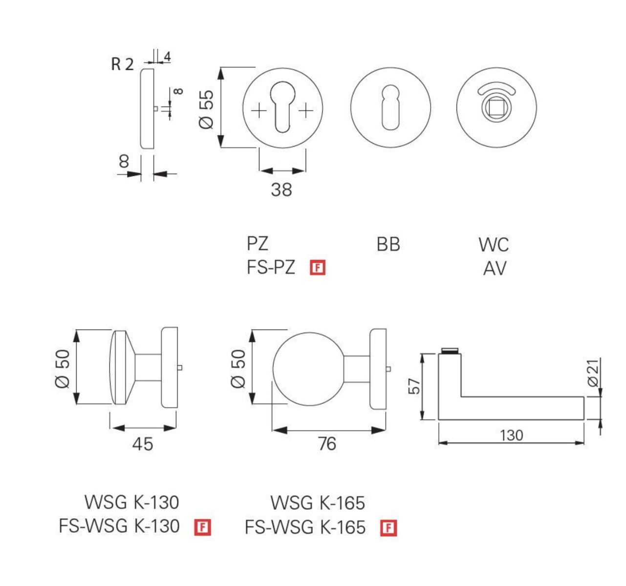 Fire-resistant door handle 9 mm Eco Schulte OGL D-310