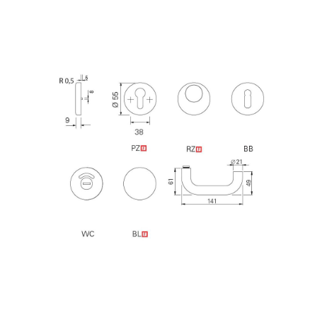 Fire-resistant door handle Eco Schulte OKL Magis D-110