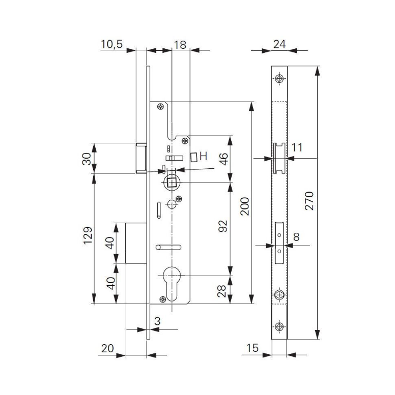 Fire-resistant lock for profile doors Eco Schulte 92/35/24 GBS 70 PZW