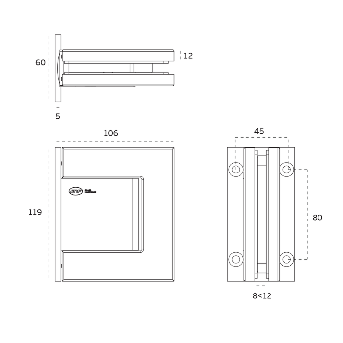Hydraulic hinge for glass JNF IN.05.322