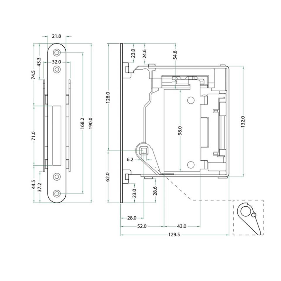 Invisible handle with WC magnetic lock - long striking plate No-Ha mini 937 SO