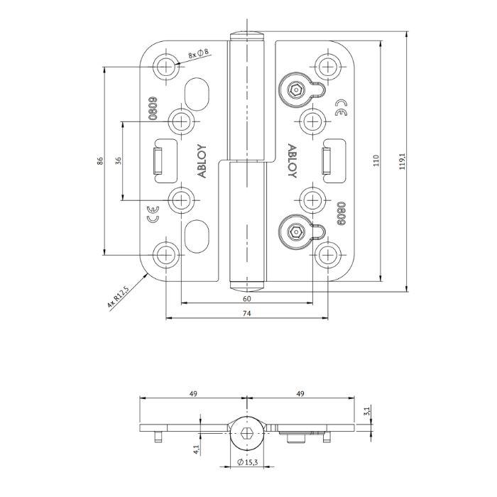 Izceļamas eņģes Assa Abloy N3248-110 TMKSS