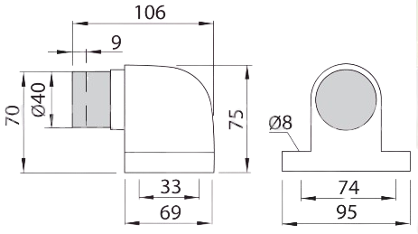 Large door stop with sprung 75 mm ROK H105