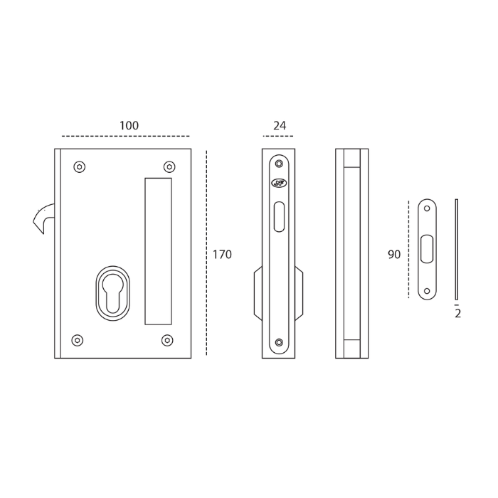 Lock for glass doors JNF IN.20.349