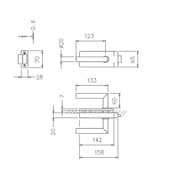 Lock with handle for glass door Tupai 4012