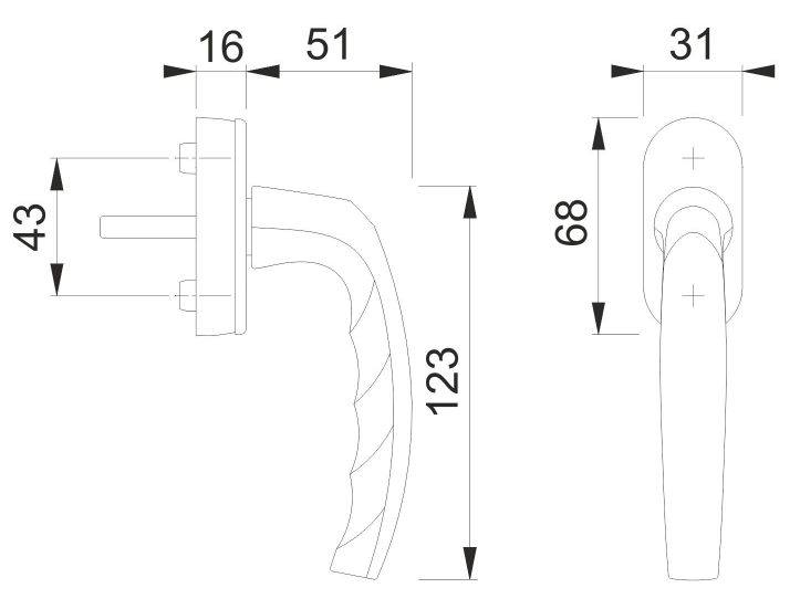 Logu rokturis HOPPE 0530/US952 ATLANTA Secustik 45° VarioFit 7/32-42 mm