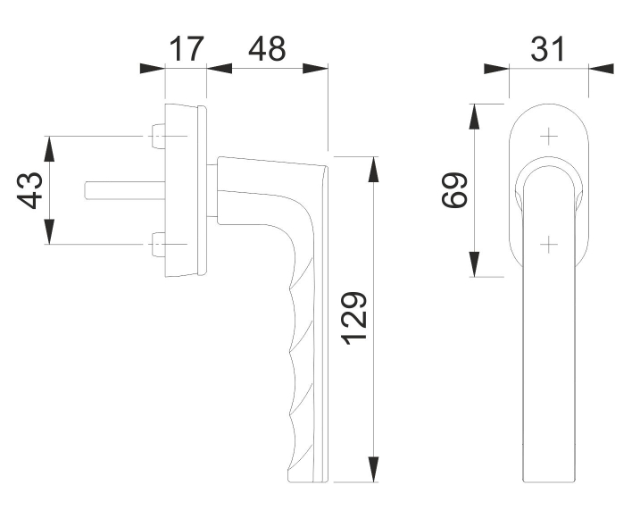Logu rokturis HOPPE 0700/UD9020 HAMBURG SecuForte 45° - 7/32-42 mm