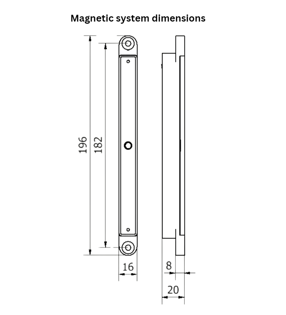 Magnetic door closing system with adjustable block M&T Magnetic