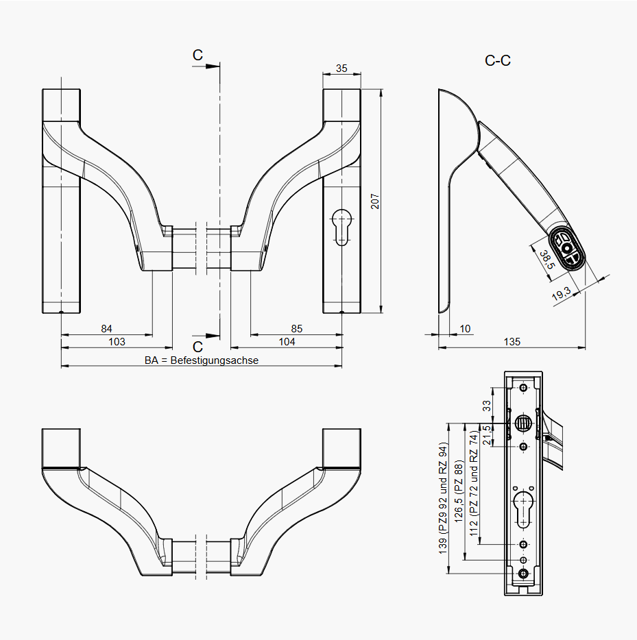 Push bar for panic doors Eco Schulte EPN 900 IV 72 45°