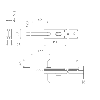 PZ lock for glass doors with handle Tupai 4013