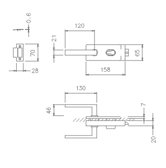 PZ lock for glass doors with handle Tupai 4017