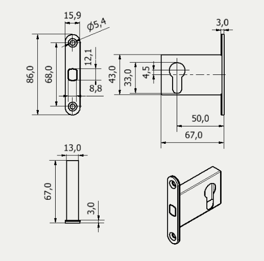 PZ square rosette with lock M&T mini