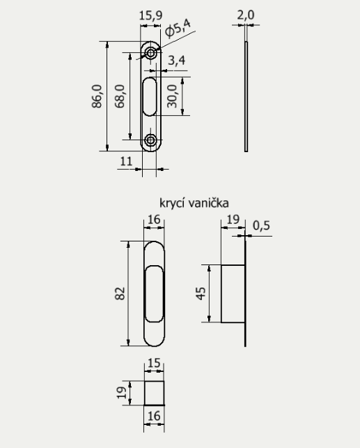 PZ square rosette with lock M&T mini
