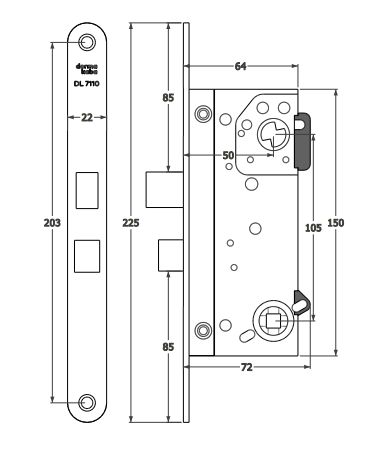 Scandinavian standard lock Dormakaba DL 7110 (712)