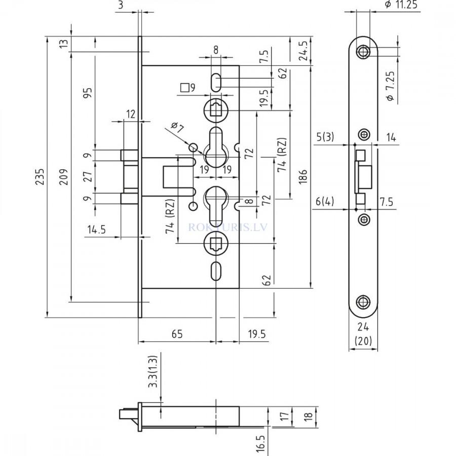 Universal mortice lock for fire resistant doors BMH 1739