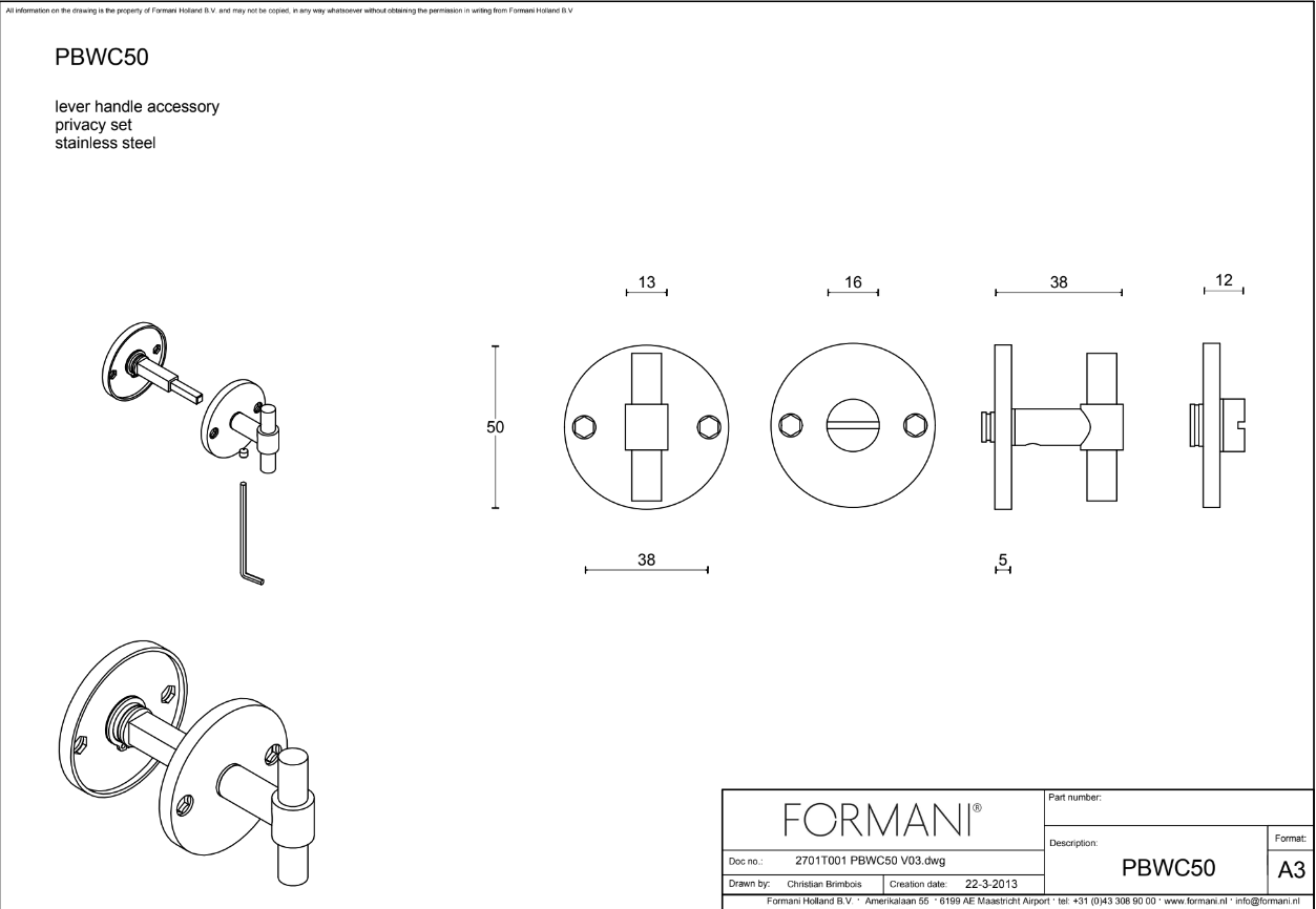 WC knob Formani ONE PBWC50