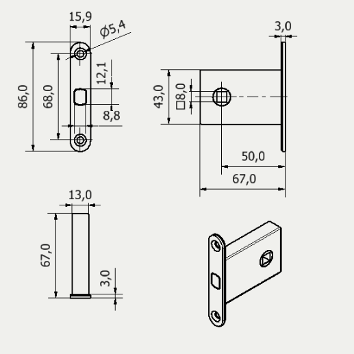 WC kvadrāta aizgrieznis ar slēdzeni M&T mini