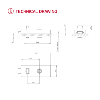 WC lock for glass doors Tupai 4026
