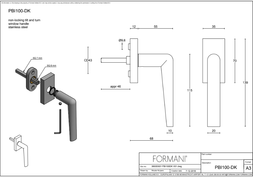 Window handle Formani INC PBI100-DK