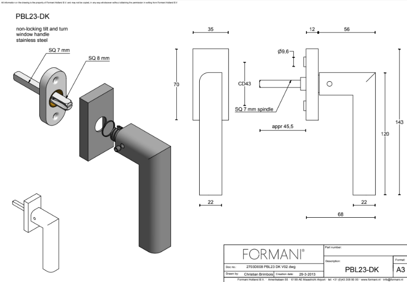 Window handle Formani TWO PBL23-DK