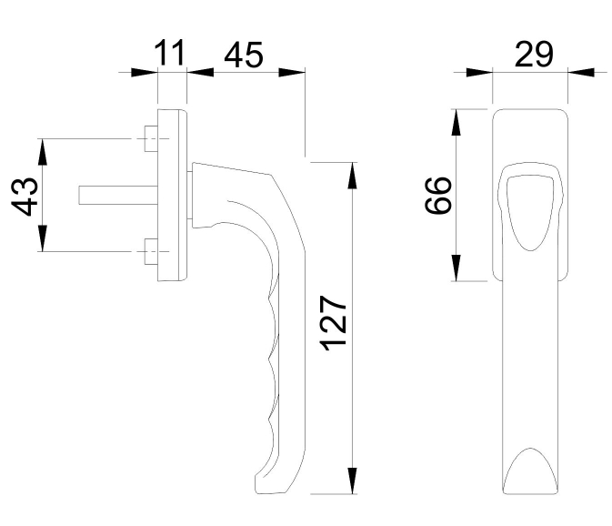 Window handle HOPPE 013P/U34 LONDON 45° 7/32 mm