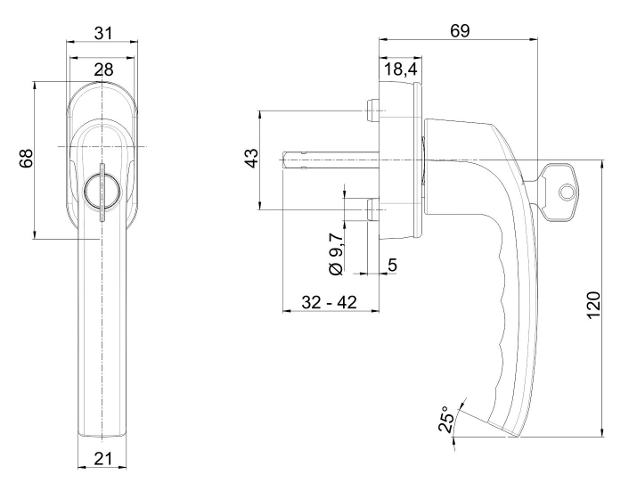 Window handle with lock HOPPE 0600/US952 STUTTGART Secustik (32-42mm)