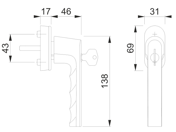 Window handle with lock HOPPE 0700S/UD9020 HAMBURG SecuForte 45° - 7/32-42 mm