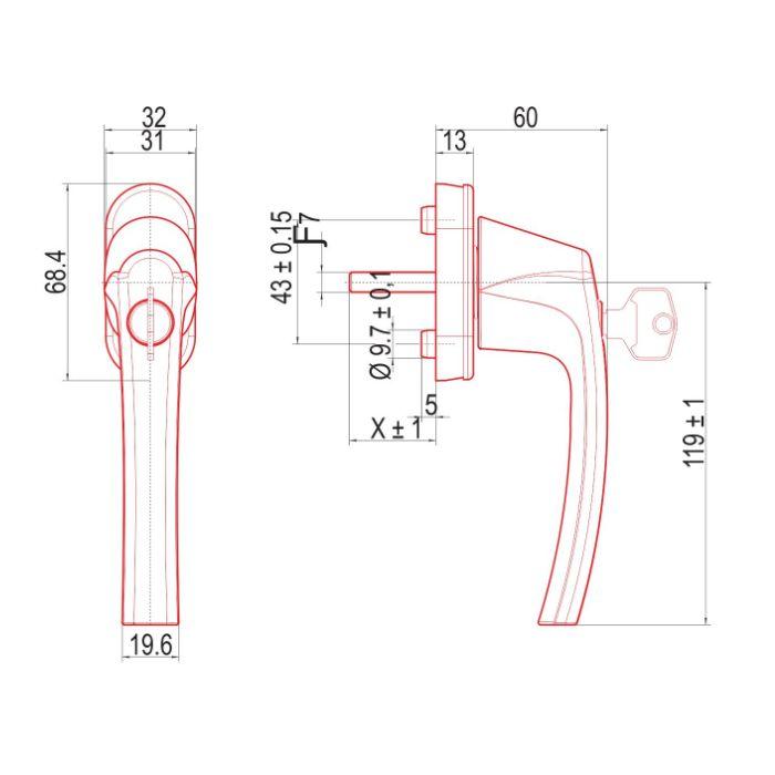 Window handle with lock Roto Line R01.1 37 mm