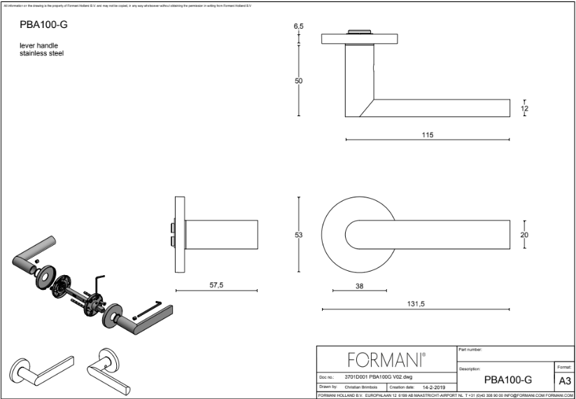Дверная ручка Formani ARC PBA101-G