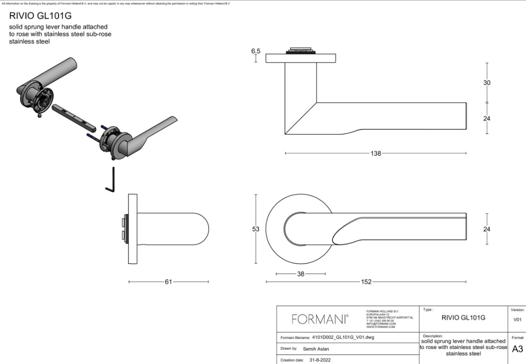 Дверная ручка Formani RIVIO GL101-G