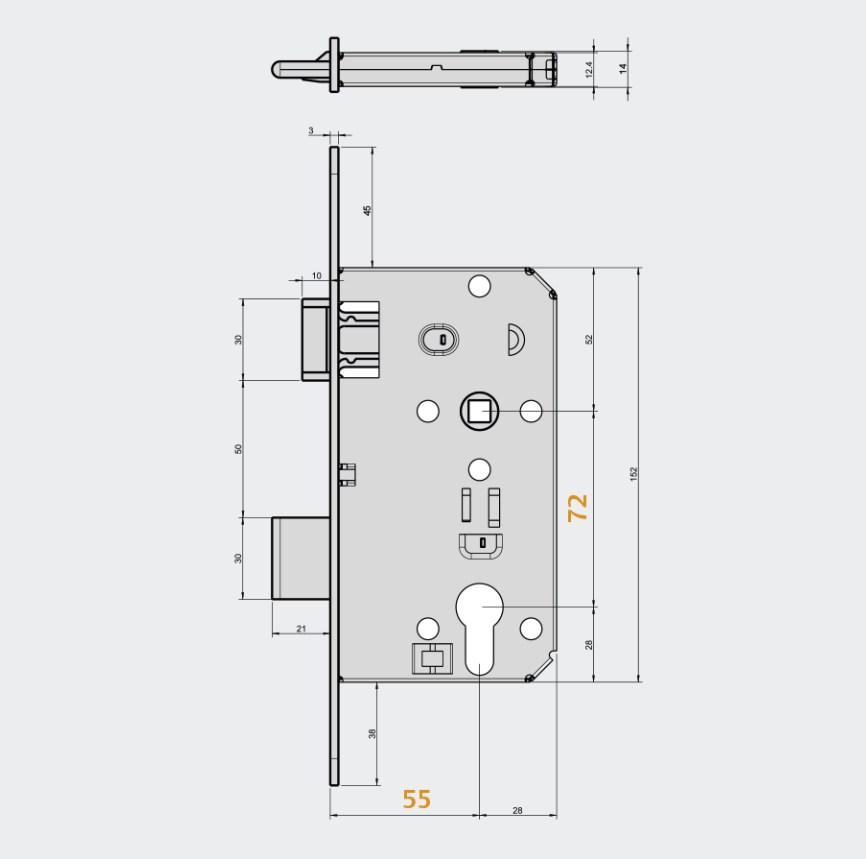 Дверной замок MARC Assa Abloy ZK-E PZ 72/55