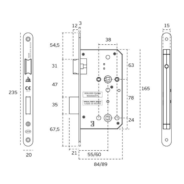 Замок для огнеупорных дверей JNF 20.970